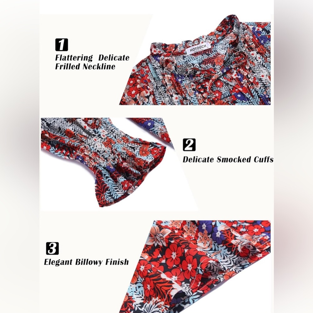 Dokotoo - Red, Blue, White Floral Print Women’s Blouse - Picture 3 of 9